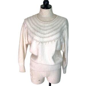 Big Star Womens Angora Sweater White Size Small Vintage Dolman Sleeve Pearls